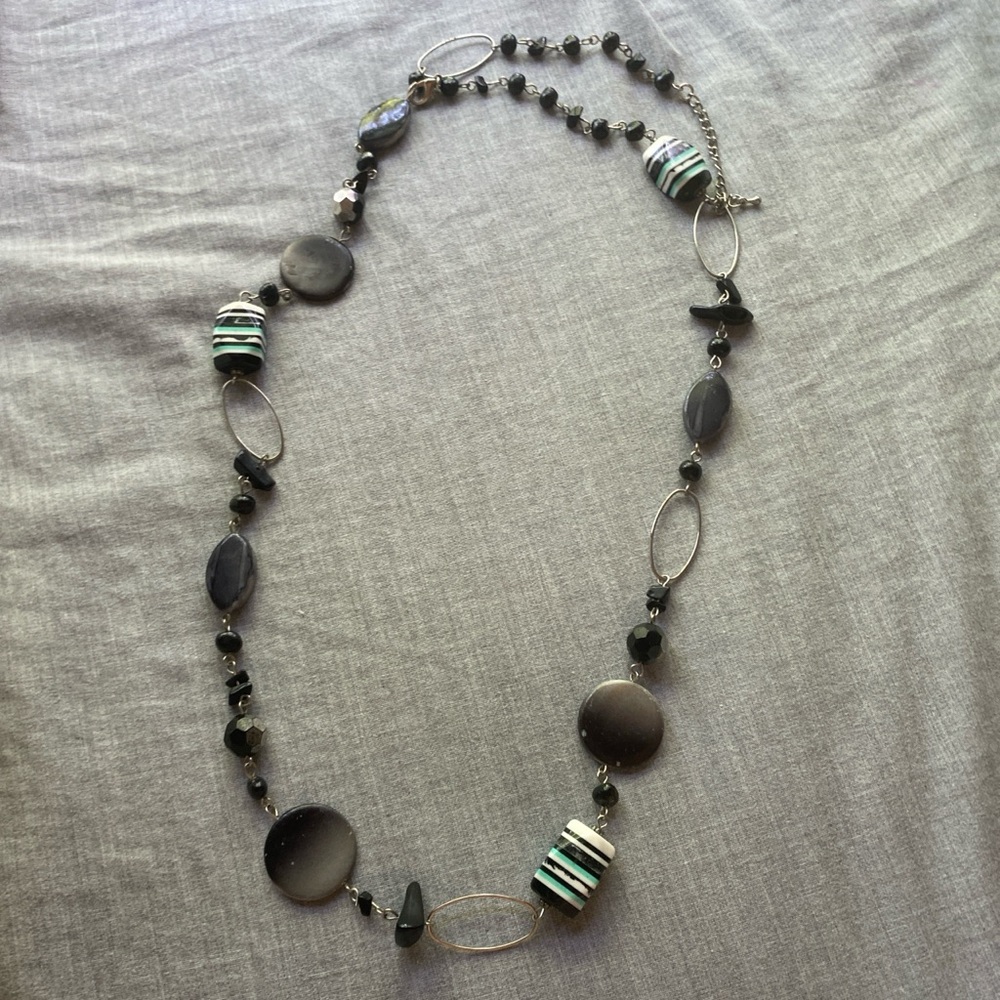 Stylish Black and Silver Beaded Necklace